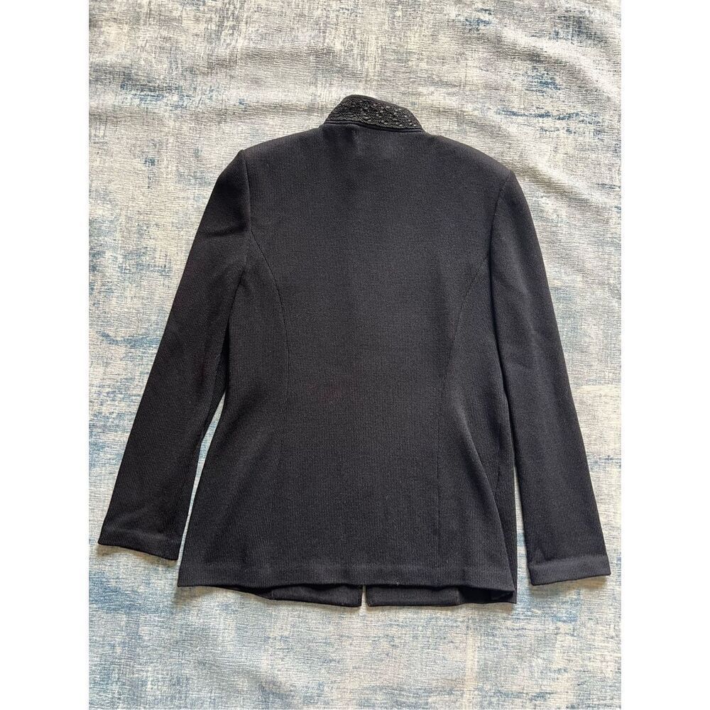 Vintage St John Black Santana Knit Zip Front High Braid Collar Blazer Women's 12 - Picture 2 of 10